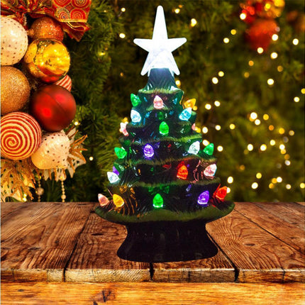 18.8cm Lighted Ceramic Christmas Tree Christmas Tabletop Decorations Christmas Lights.