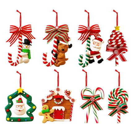 8pcs Christmas Candy Hanging Ornament Soft Clay Decorative Pendant Hanging Candy Decor.