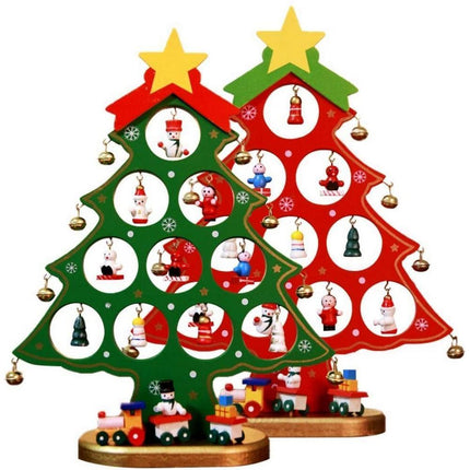 Funny Desktop Wooden Christmas Tree Decor Set with 10 Mini Ornaments - White.