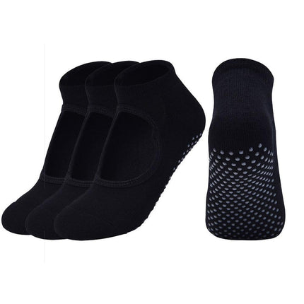 3 Pack Non Slip Grip Yoga Socks for Pilates, Barre, Home-Black.