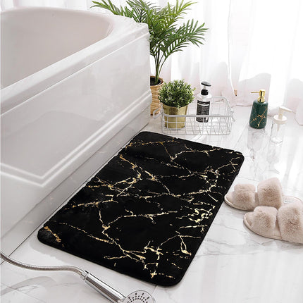 Floor Mat Anti-slip Water Absorbent Polyester Rectangular Door Carpet Cushion for Daily Use-Black 50*80cm.