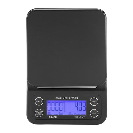 3KG/0.1g Digital Kitchen Food Scale Drip Coffee Weighing with Timer (Bluish Violet Backlight).