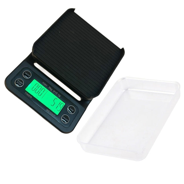 3KG/0.1g Electronic Digital Kitchen Food Scale Drip Coffee Weighing with Timer(Green Backlight).