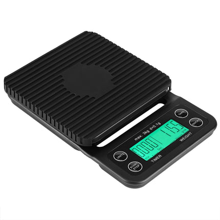 3KG/0.1g Electronic Digital Kitchen Food Scale Drip Coffee Weighing with Timer(Green Backlight).