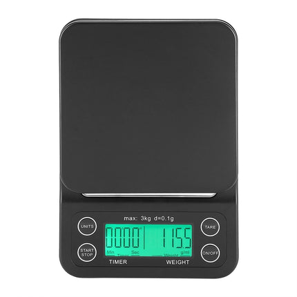 3KG/0.1g Electronic Digital Kitchen Food Scale Drip Coffee Weighing with Timer(Green Backlight).