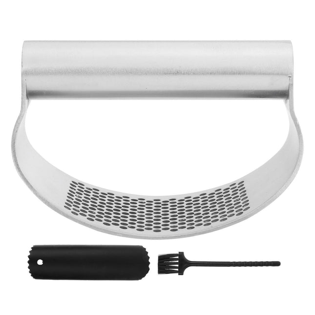 Manual Garlic Press Masher Crusher Squeezer with Brush Peeler Kit Kitchen Gadget Set.