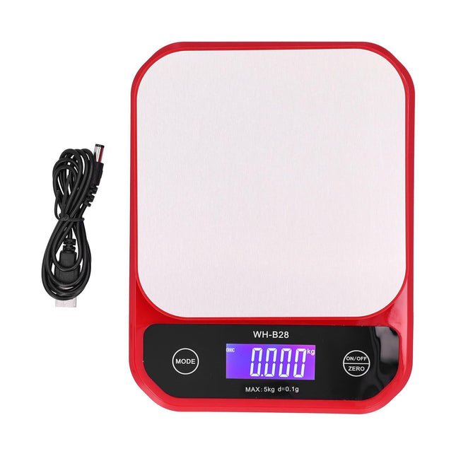 USB Charging Scale Waterproof Kitchen Baking Food Scale Electric Weight Measuring BalanceRed 5kg/0.1g.