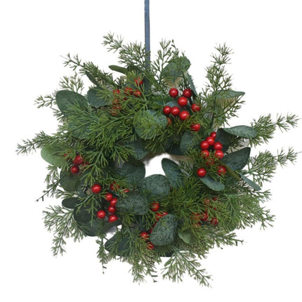 Artificial Christmas Wreath for Front Door Xmas Red Berry Wreath with Pine Needles Cones Winter Eucalyptus Wreath Christmas Decorations - 30CM.