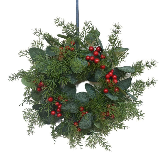 Artificial Christmas Wreath for Front Door Xmas Red Berry Wreath with Pine Needles Cones Winter Eucalyptus Wreath Christmas Decorations - 30CM.
