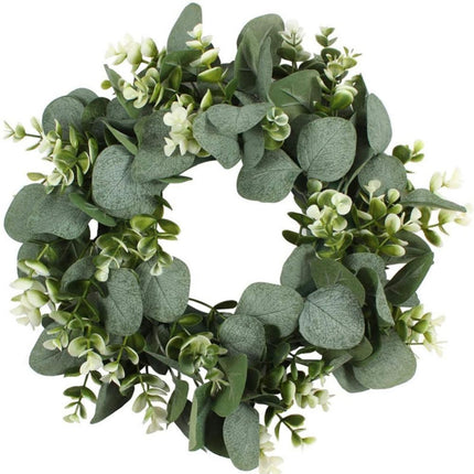 Artificial Eucalyptus Wreath for Front Door, Spring Summer Green Leaf Wreath for Farmhouse Wall Wedding Decor - Green - 33CM.