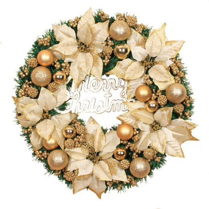 Christmas Ball Wreath Artificial Christmas Wreath Garland Decoration Home Party Decor Xmas Front Door Decorative Hanging - gold - 30cm.