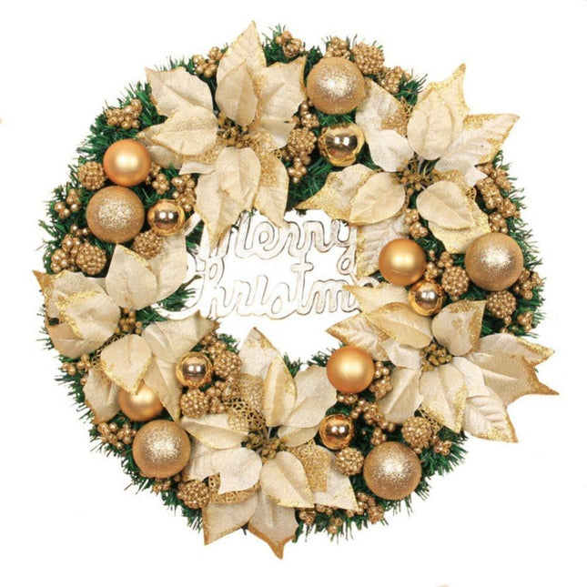 Christmas Ball Wreath Artificial Christmas Wreath Garland Decoration Home Party Decor Xmas Front Door Decorative Hanging - gold - 30cm.