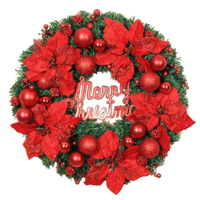Christmas Ball Wreath Artificial Christmas Wreath Garland Decoration Home Party Decor Xmas Front Door Decorative Hanging - red - 30cm.