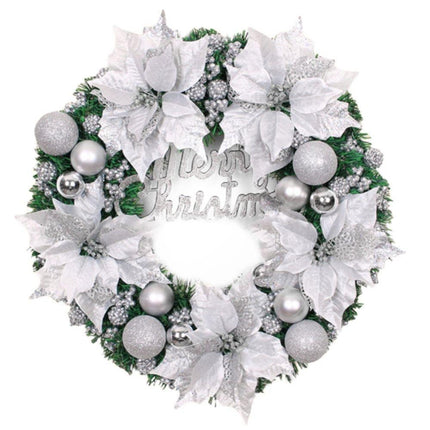 Christmas Ball Wreath Artificial Christmas Wreath Garland Decoration Home Party Decor Xmas Front Door Decorative Hanging - silver - 30cm.