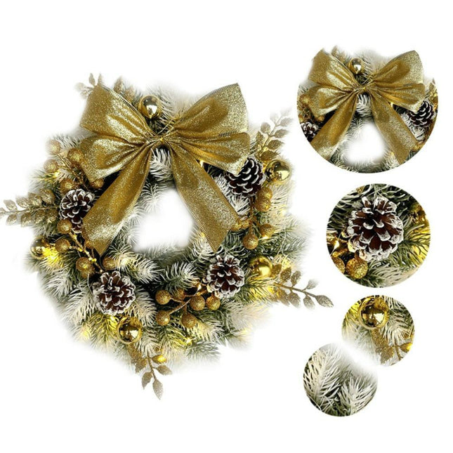 Christmas Decoration Wreath for Front Door, Wall Hanging Snowball Red Berry Pine Cone Garland Ornament for Xmas Party Indoors - 33cm.