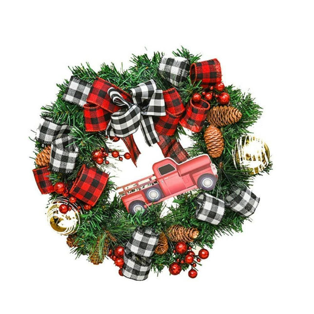 Christmas Decoration Wreath for Front Door, Wall Hanging Snowball Red Berry Pine Cone Garland Ornament for Xmas Party Indoors and Outdoors Home Decor -38cm.
