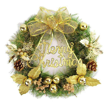 Christmas Wreath Merry Christmas Front Door Ornament Wall Artificial Pine Garland for Party Decor - gold - 30cm.