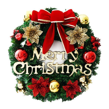Christmas Wreath Merry Christmas Front Door Ornament Wall Artificial Pine Garland for Party Decor - red - 30cm.