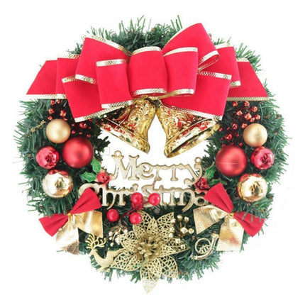 Christmas Wreath Merry Christmas Front Door Ornament Wall Artificial Pine Garland for Party Decor - red - 30cm.