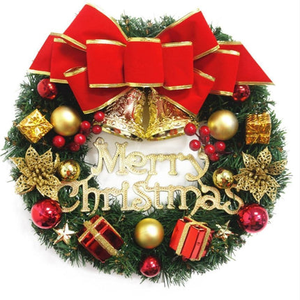 Christmas Wreath Merry Christmas Front Door Ornament Wall Artificial Pine Garland for Party Decor - red - 30cm.