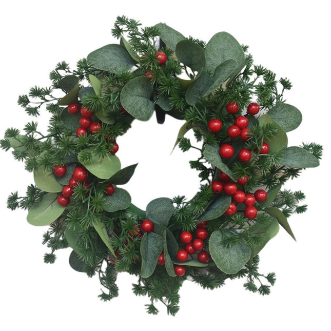 Christmas Wreath Winter Wreath with Red Jingle Bells and Berries Door Wreath with Artificial Snow Christmas Decorations with Pine Branches - 30CM.