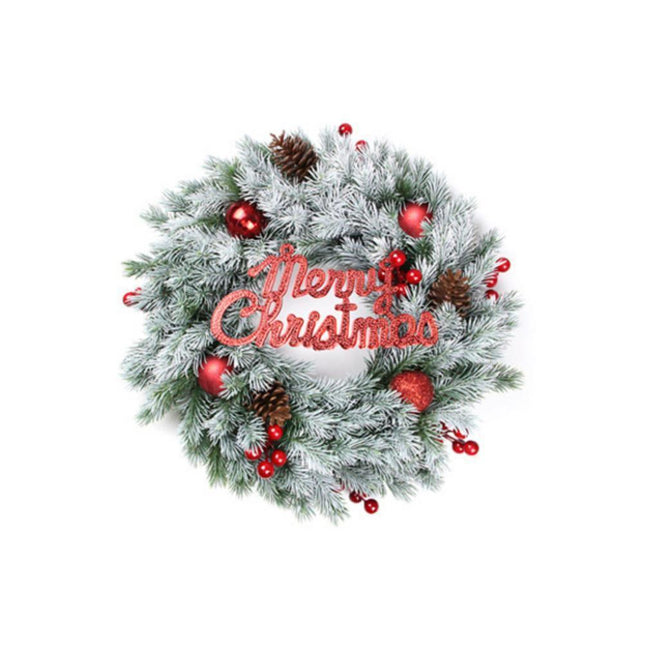 Christmas Wreaths for Front Door Xmas Art Decorations Thanksgiving Day Indoor Outdoor Home Decorative Wreath Red Flowers Pine Cones Fruits - 35CM.