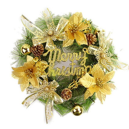 Christmas Wreaths for Front Door, Artificial Christmas Door Wreath with Christmas Ball Bow, Christmas Decorations - Gold - 30cm.