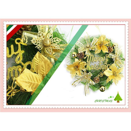 Christmas Wreaths for Front Door, Artificial Christmas Door Wreath with Christmas Ball Bow, Christmas Decorations - Gold - 30cm.