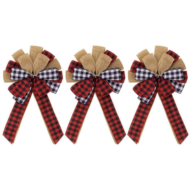 Fall Bow Wreath Thanksgiving Wreath Burlap Bow Fall Orange Pumpkin Wreath Bow Decor Buffalo Plaid Bow Tree Topper for Indoor Outdoor 3PCS.