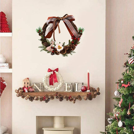 Farmhouse Wreath Boho Wreath, Artificial Pine & Golden Bell Wreath, Tree Hanging Garland Holiday Wreath.