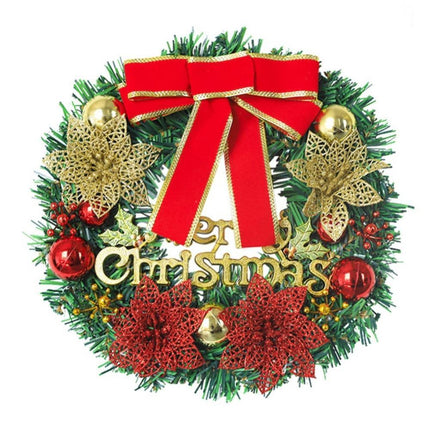 Merry Christmas Wreath 12 Inch Christmas Decorations Front Door Wreath Ornament Wall Artificial Pine Garland, with Bowknot, Bells, Red Berries - 30CM.