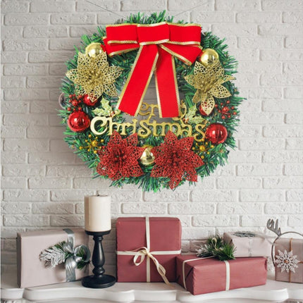 Merry Christmas Wreath 12 Inch Christmas Decorations Front Door Wreath Ornament Wall Artificial Pine Garland, with Bowknot, Bells, Red Berries - 30CM.