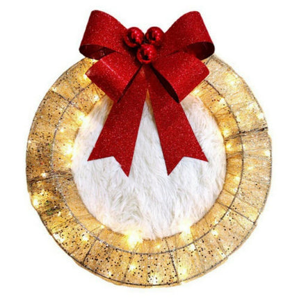 Outdoor Christmas Wreath Decoration, LED Metal Holiday Decor for Home Exterior, Garden - Gold 50CM.