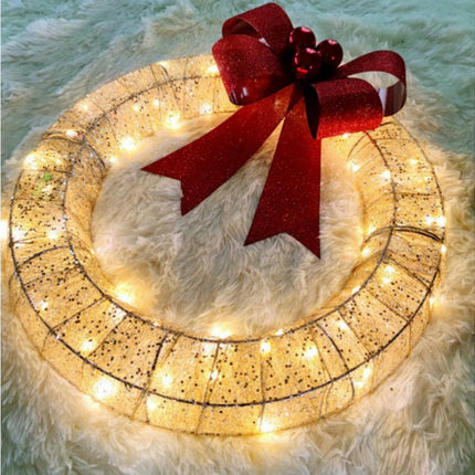 Outdoor Christmas Wreath Decoration, LED Metal Holiday Decor for Home Exterior, Garden - Gold 50CM.
