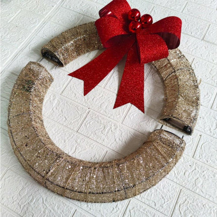 Outdoor Christmas Wreath Decoration, LED Metal Holiday Decor for Home Exterior, Garden - Gold 50CM.