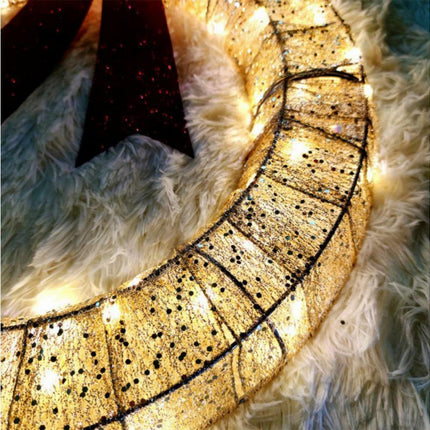 Outdoor Christmas Wreath Decoration, LED Metal Holiday Decor for Home Exterior, Garden - Gold 50CM.