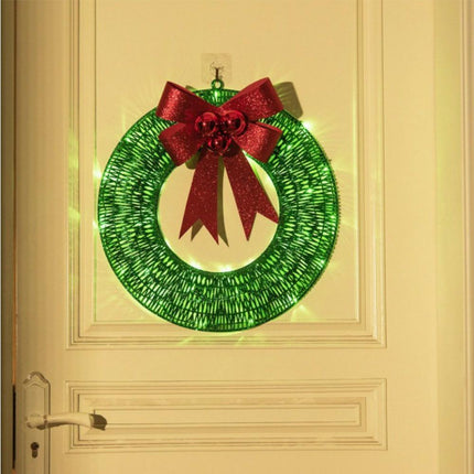 Outdoor Christmas Wreath Decoration, LED Metal Holiday Decor for Home Exterior, Garden - Green 50CM.