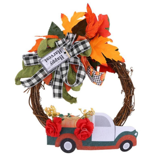 Red Truck Christmas Wreath Fall Eucalyptus Christmas Door Wreath Truck Autumn Wreath Decorations Window Front Door Decoration Wall Hanging Sign.