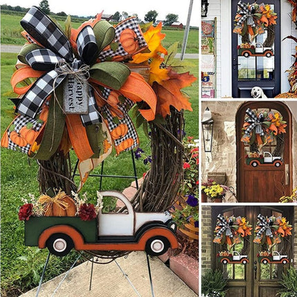 Red Truck Christmas Wreath Fall Eucalyptus Christmas Door Wreath Truck Autumn Wreath Decorations Window Front Door Decoration Wall Hanging Sign.