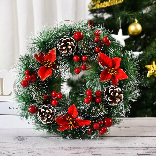 32cm Christmas Wreath, Christmas Garlands, Christmas Decoration, Artificial Pine Cones, Red Berry Wreath.