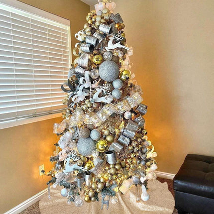 36 Inch Rose Gold Glitter Christmas Tree Skirt Plus Christmas Tree Decorations.