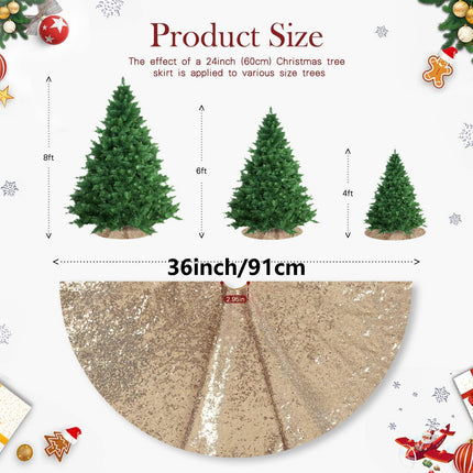 36 Inch Rose Gold Glitter Christmas Tree Skirt Plus Christmas Tree Decorations.