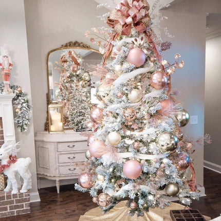 36 Inch Rose Gold Glitter Christmas Tree Skirt Plus Christmas Tree Decorations.