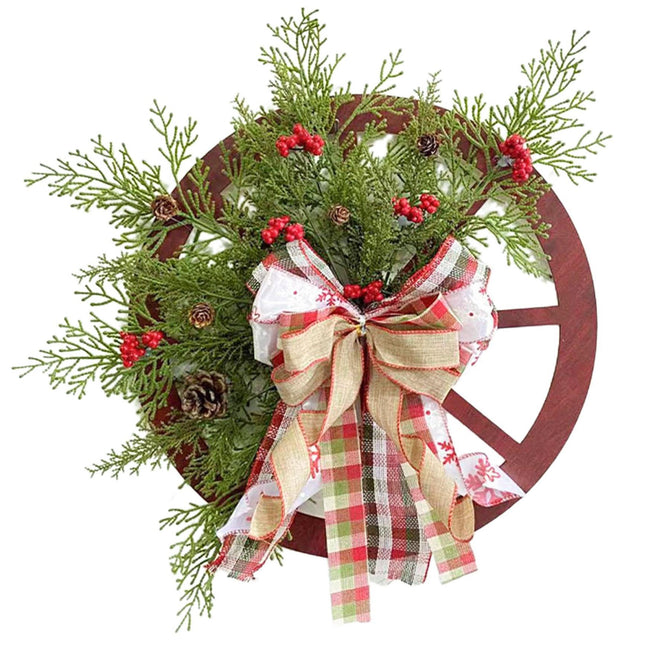 40cm Christmas Wagon Wheel Wreath, Artificial Hanging Garland, Christmas Decorations.