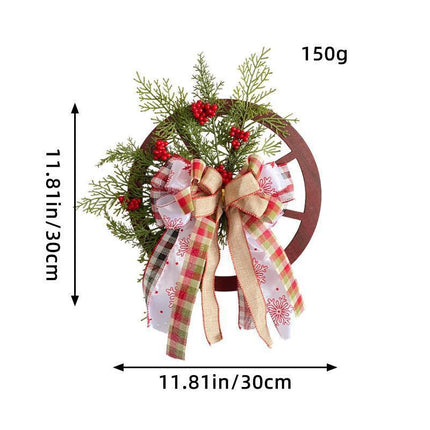 40cm Christmas Wagon Wheel Wreath, Artificial Hanging Garland, Christmas Decorations.