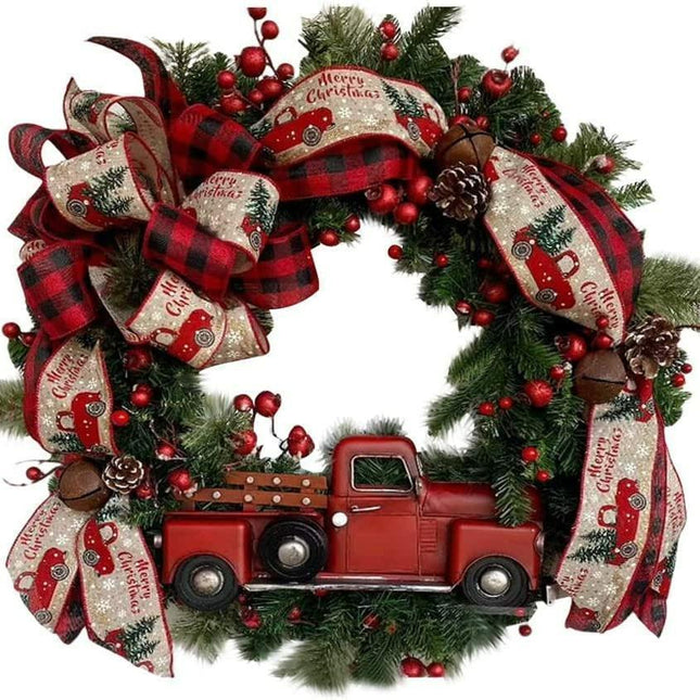 45cm Christmas Wreath, Vintage Red Truck Christmas Wreath, Christmas Decoration, Fall Wreaths.