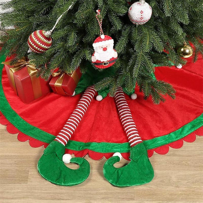 48 Inch Elf Christmas Tree Skirt with Candy Striped Legs and Wavy Trim, Christmas Decoration.