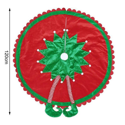 48 Inch Elf Christmas Tree Skirt with Candy Striped Legs and Wavy Trim, Christmas Decoration.
