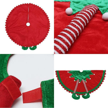 48 Inch Elf Christmas Tree Skirt with Candy Striped Legs and Wavy Trim, Christmas Decoration.