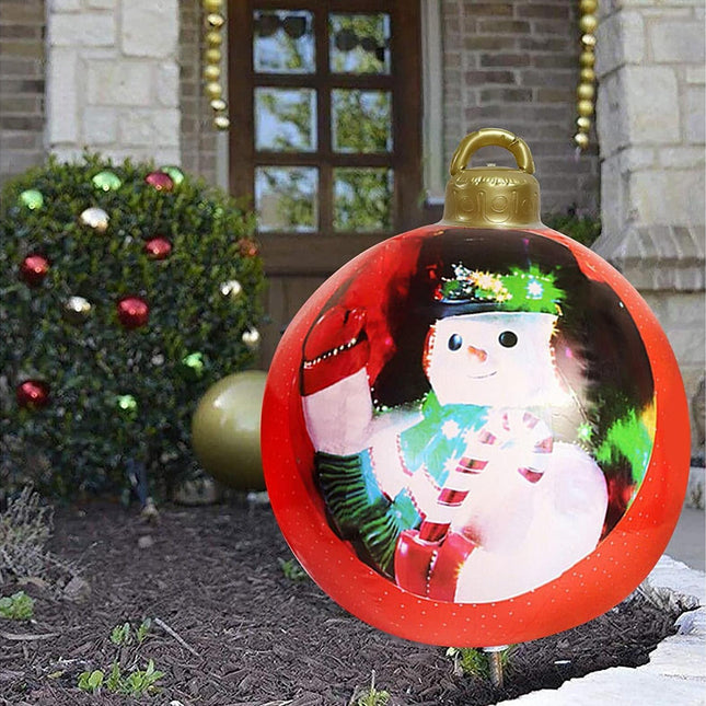 60cm Giant Inflatable Christmas Ball, PVC Decoration Ball for Outdoor, Holiday, Patio, Porch (Red Stripes).
